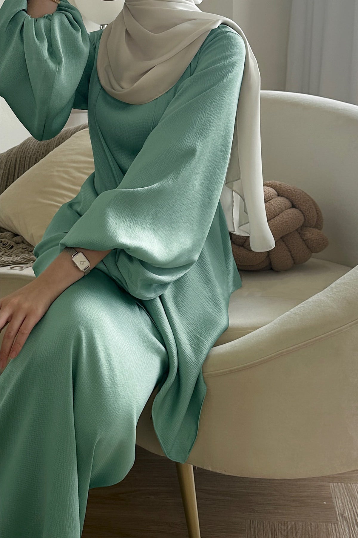 Modest Two-Piece Mermaid Dress & Kimono Set-Green