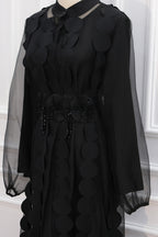2-Piece Textured Circle Patchwork Abaya Set-Black
