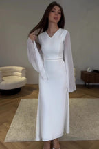 Zainab Contrast Flare Sleeve Maxi Dress-White