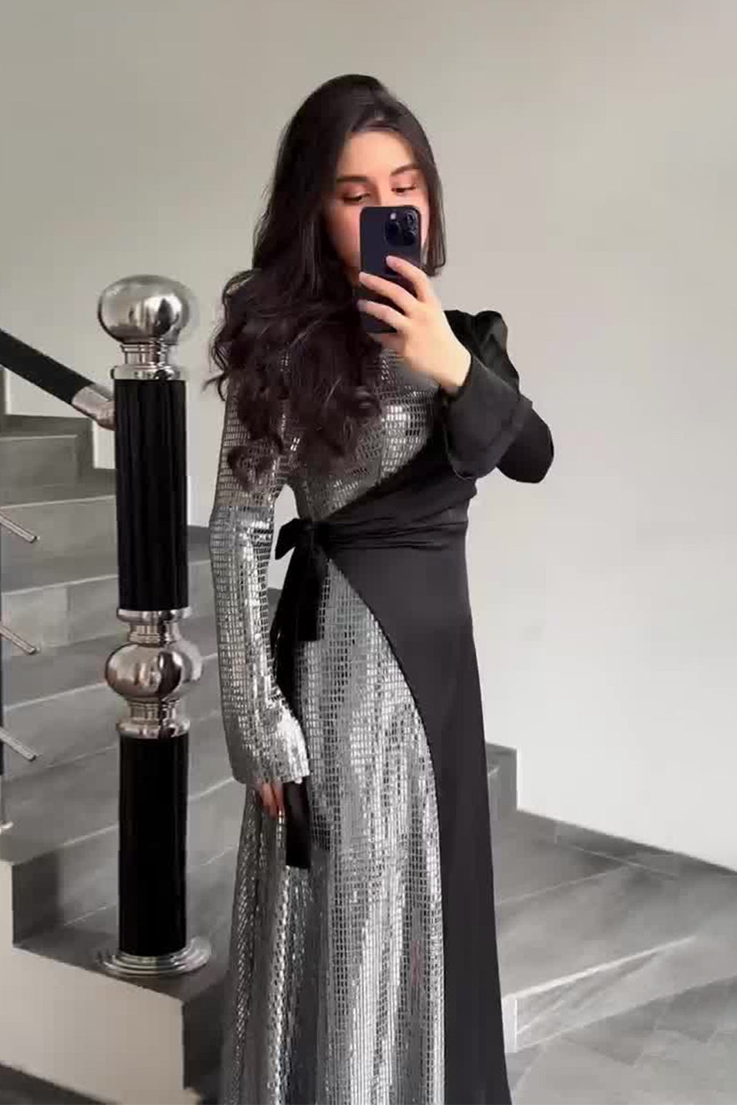 Lyla Sequin Wrap Side Tie Maxi Dress