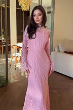 Fiona Lace Flare Sleeve Maxi Dress-Pink