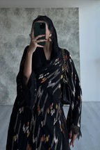 Lace-Trimmed Printed Open Abaya & Hijab Set
