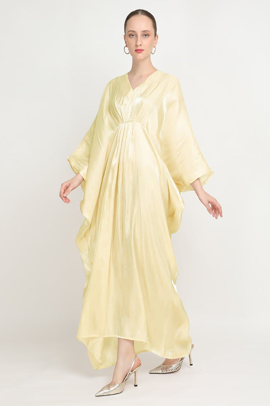 Batwing Sleeve Flowy Kaftan-Yellow