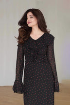 Zara Ruffle V Neck Ditsy Floral Maxi Dress