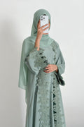 Sahara Floral Lace Trim Two Piece Abaya Set-Green