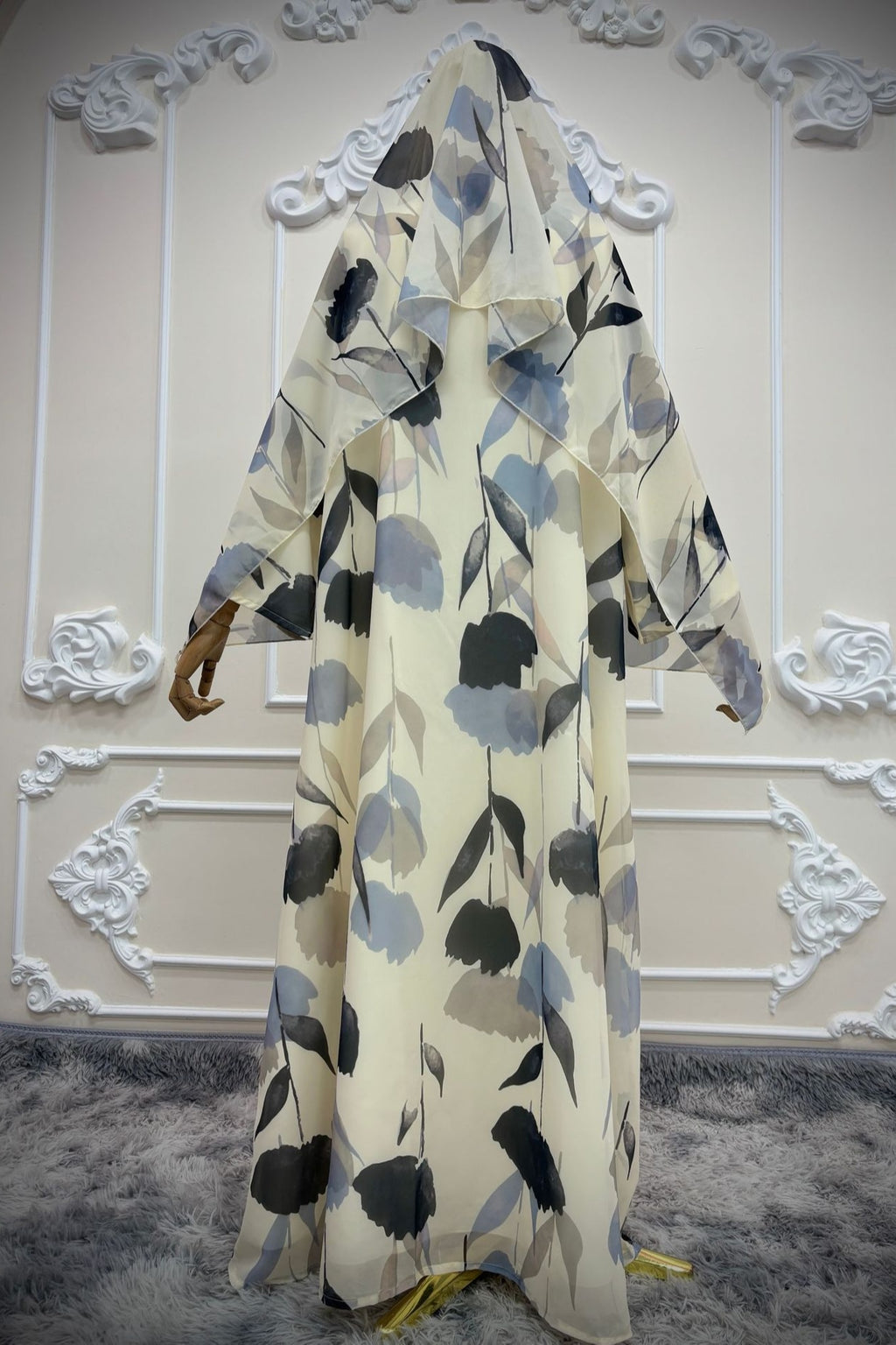 Watercolor Floral Print Abaya & Matching Hijab Set