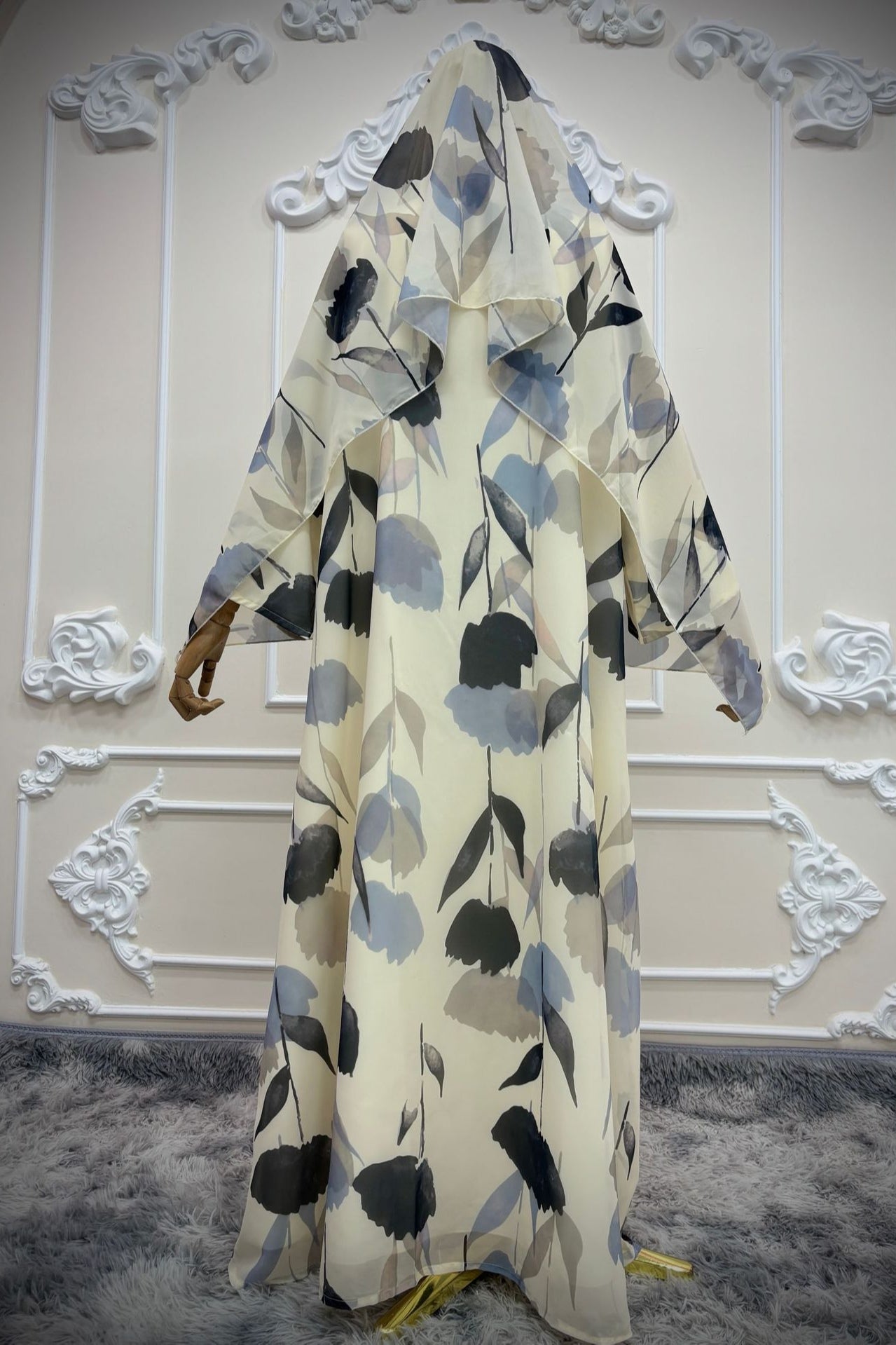 Watercolor Floral Print Abaya & Matching Hijab Set
