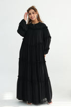 Tiered Ruffle Chiffon Maxi Dress-Black