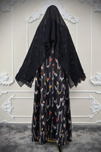 Lace-Trimmed Printed Open Abaya & Hijab Set