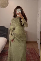 Lace Texture Ruched Asymmetric Maxi Dress