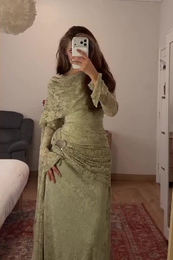 Lace Texture Ruched Asymmetric Maxi Dress