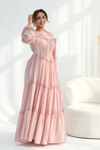 Tiered Ruffle Chiffon Maxi Dress-Pink