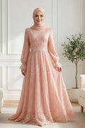 Double-Layer Lace Embroidered Maxi Dress-Pink