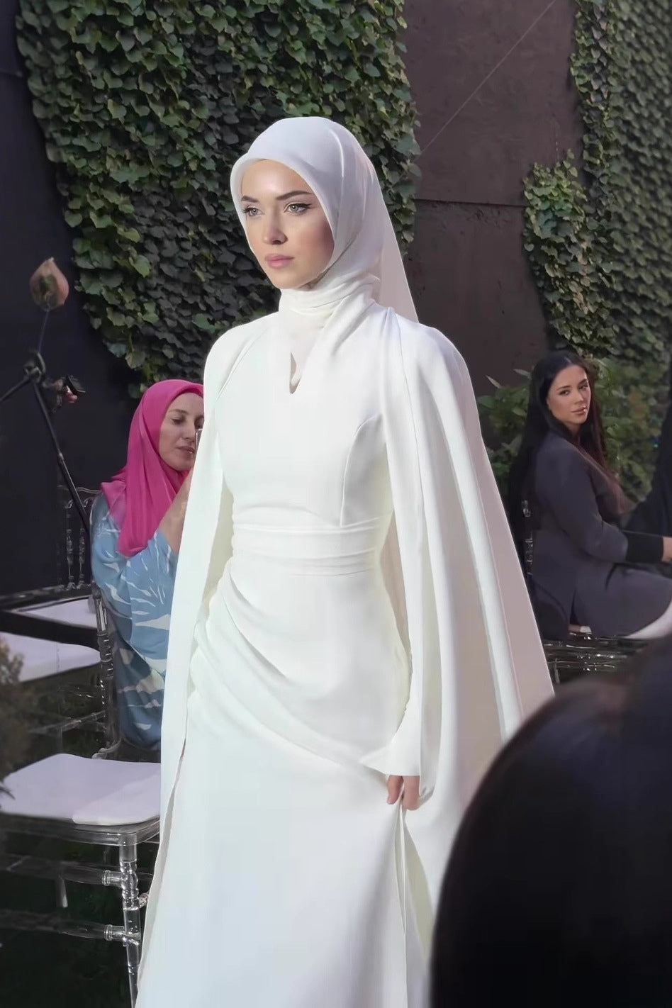 White Modest Cape-Sleeve Maxi Dress – Noraya