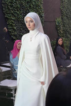 White Modest Cape-Sleeve Maxi Dress