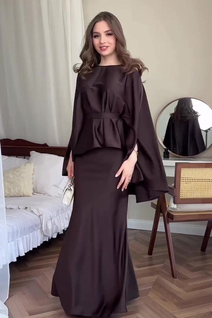 Sahar Cape Sleeve Belted Mermaid Co-ord