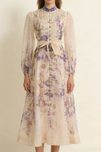 Royal Purple Floral Print Crystal-Embellished Full-Sweep Maxi Dress