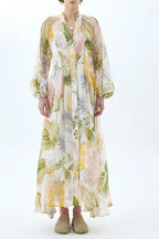 Hazel Floral Print Belted Shirt Midi Dress