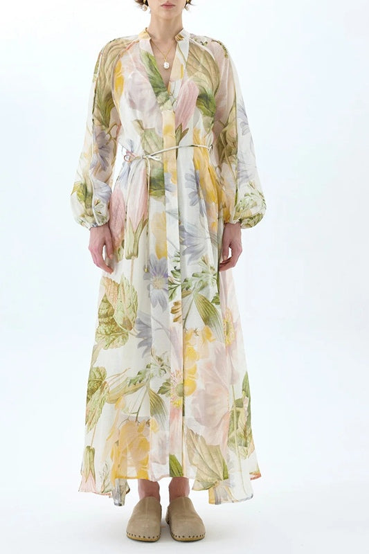 Hazel Floral Print Belted Shirt Midi Dress
