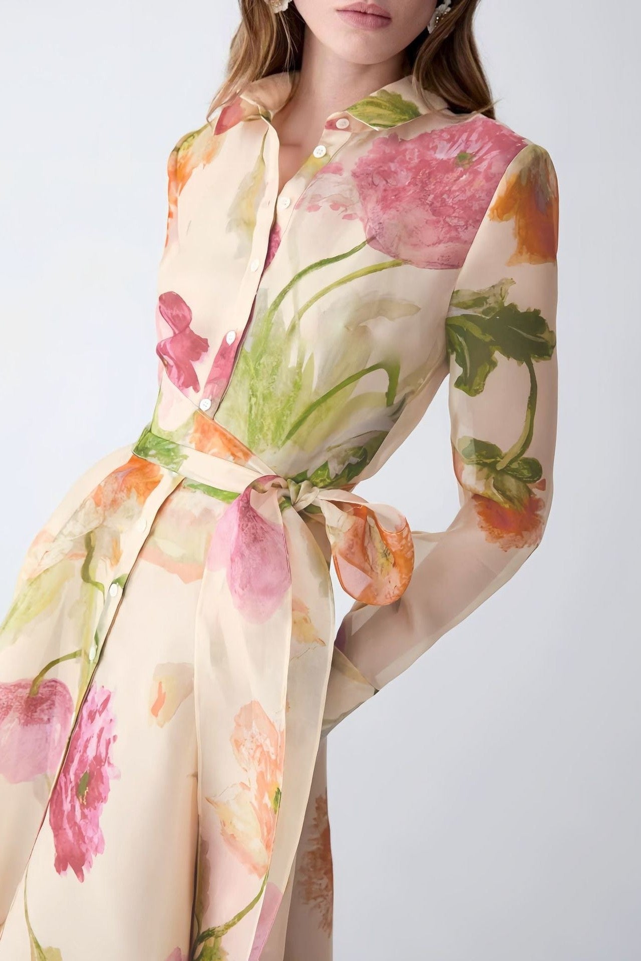 Floral Print Slim-Fit Shirt Dress
