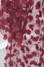 Hand-Beaded Floral Open Abaya Three-Piece Set with Matching Inner Dress & Hijab-Wine