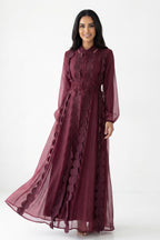 2-Piece Textured Circle Patchwork Abaya Set-Wine