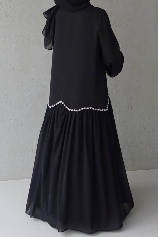 Embroidered Trim Scalloped Edge Maxi Dress