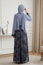 Asymmetric Lace-Trimmed Maxi Dress-Blue