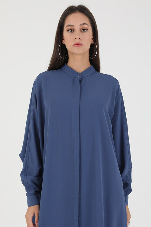 Artisanal Ultra-Relaxed Kimono-Sleeve Abaya-Blue