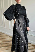 Mock Neck Polka Dot Puff Sleeve Maxi Dress