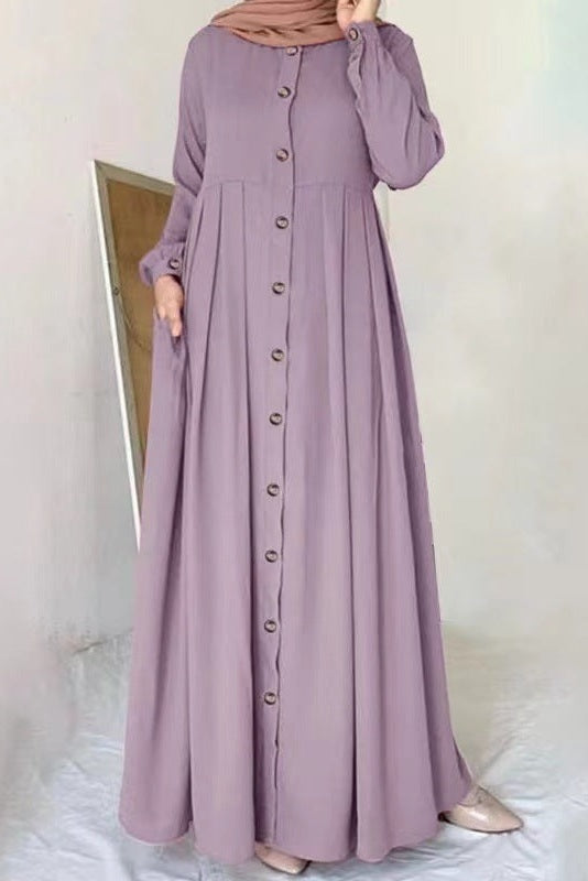 Sophisticated Pleated-Waist Shirt Dress-Purple