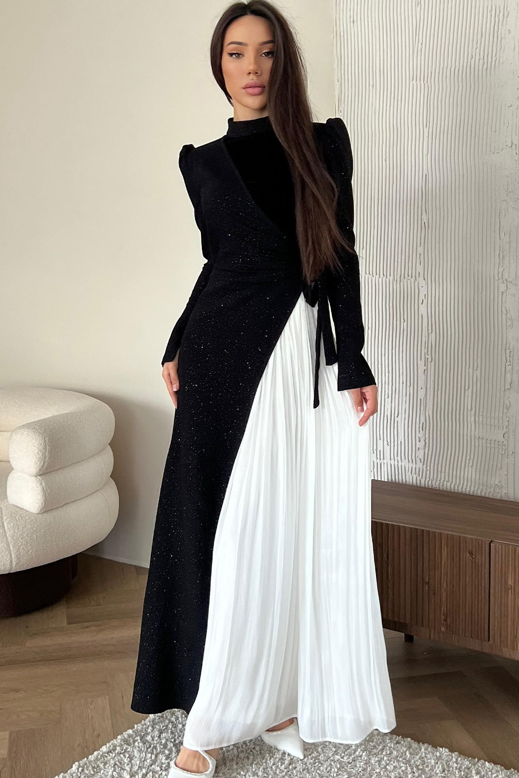 Nora Wrap Side Pleat Color Block Maxi Dress