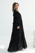 Tiered Ruffle Chiffon Maxi Dress-Black