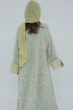 Floral Bloom Sheer Mesh Open Abaya-Green