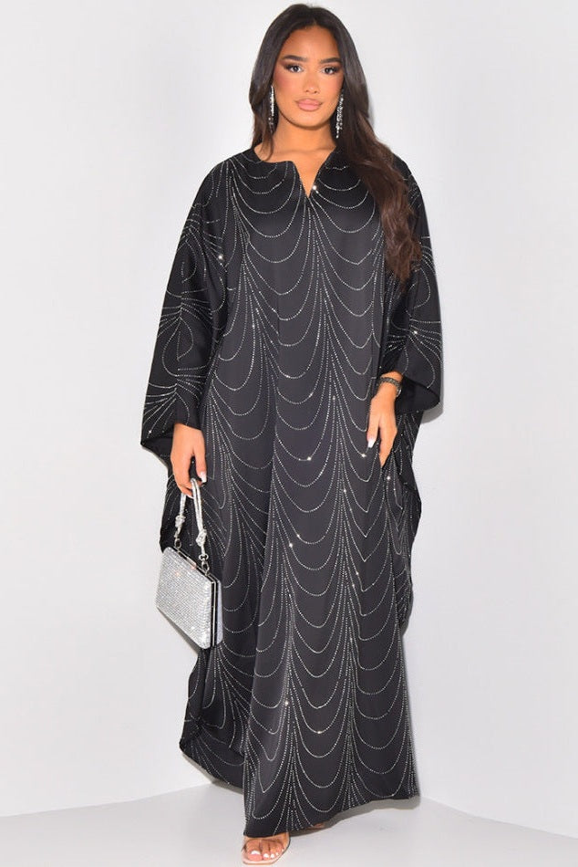 Starlit Rhinestone Embellished Evening Gown-Black