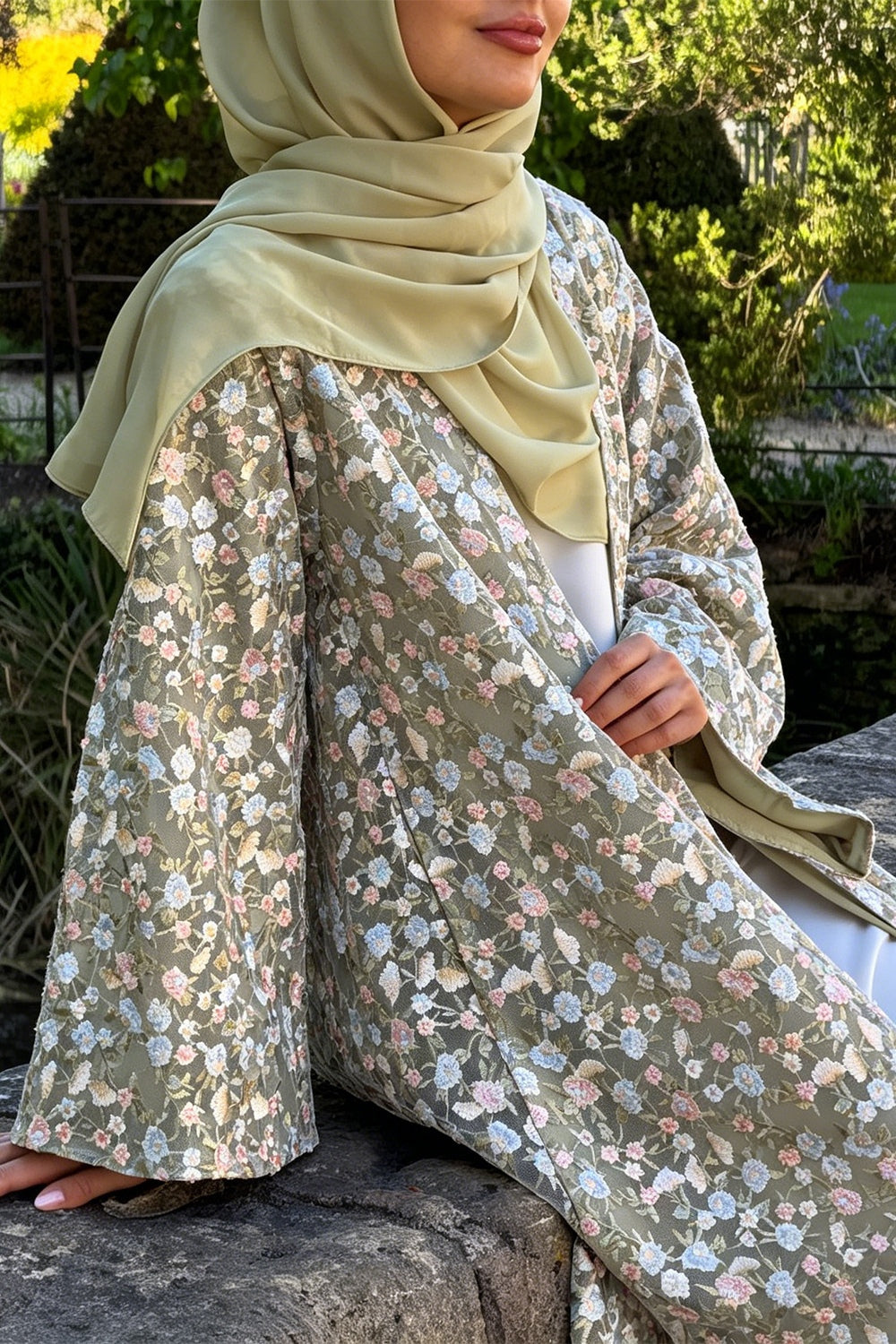 Full Floral Embroidered Double-Layer Abaya with Hijab