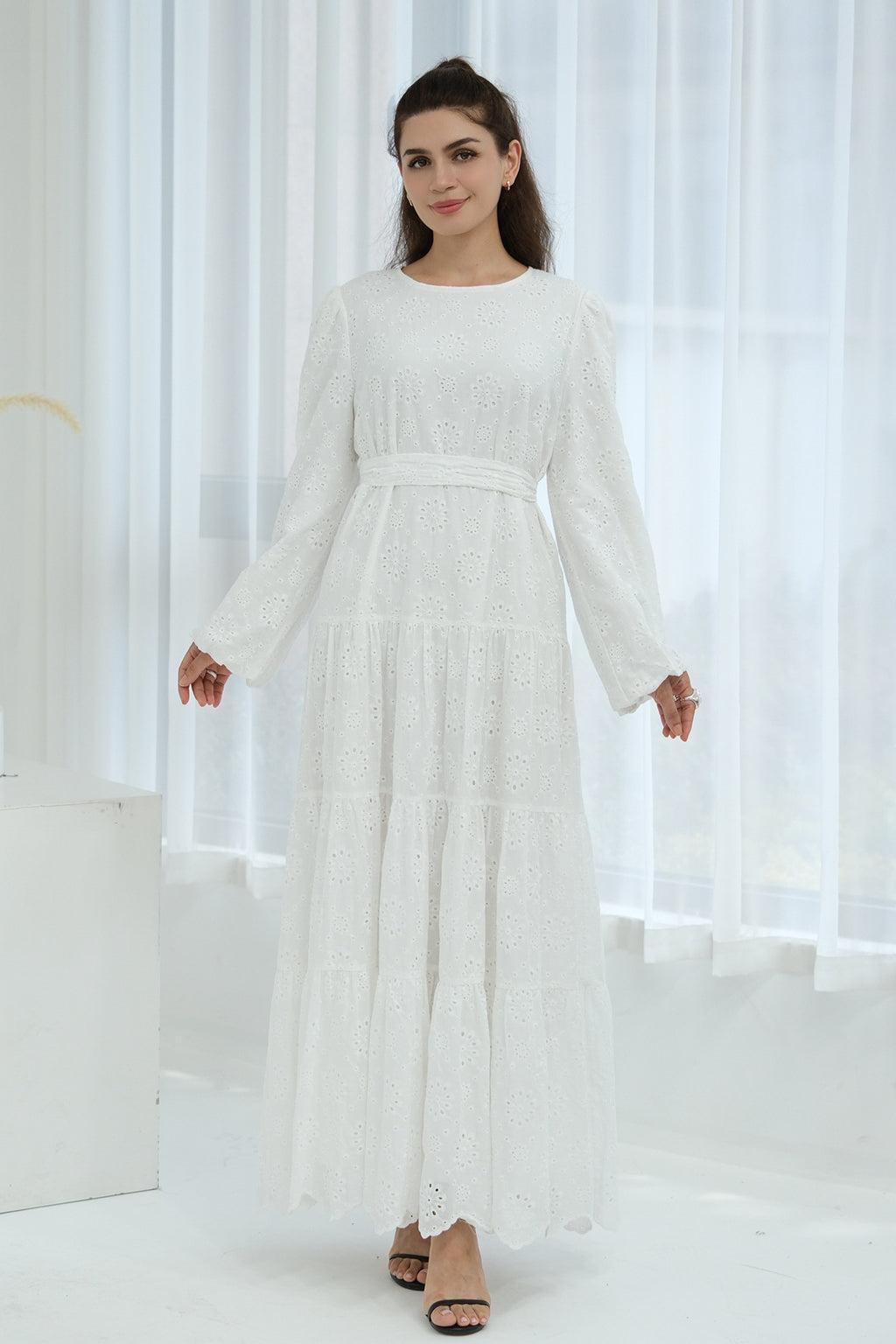 Eyelet Embroidered Tiered Maxi Dress