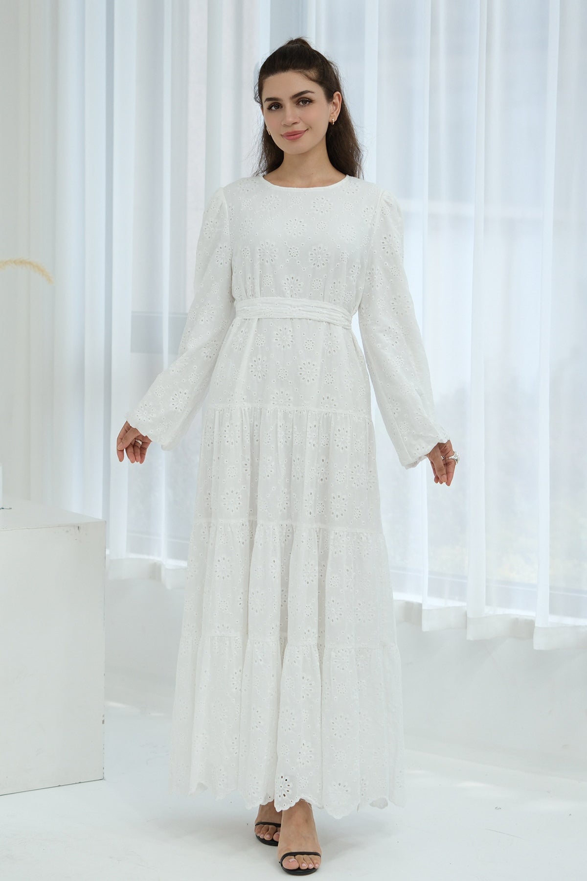 Eyelet Embroidered Tiered Maxi Dress