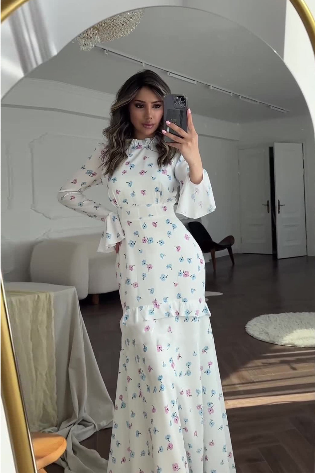 Elena Ruffle Flare Sleeve Floral Maxi Dress