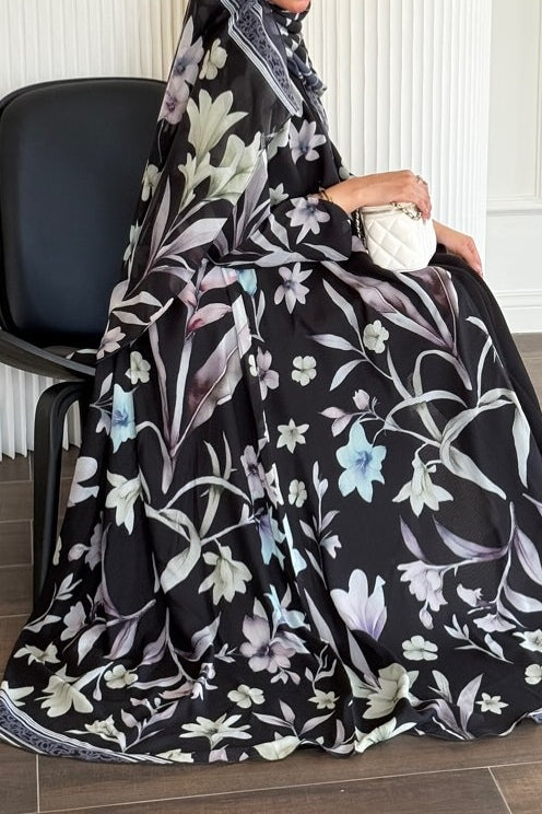 Dark Floral Print Abaya & Matching Hijab Set