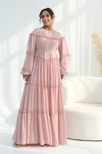 Tiered Ruffle Chiffon Maxi Dress-Pink