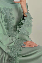 Sahara Floral Lace Trim Two Piece Abaya Set-Green
