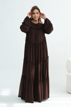 Tiered Ruffle Chiffon Maxi Dress-Coffee