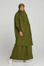 Sophisticated Integrated Hooded Abaya Set-Green