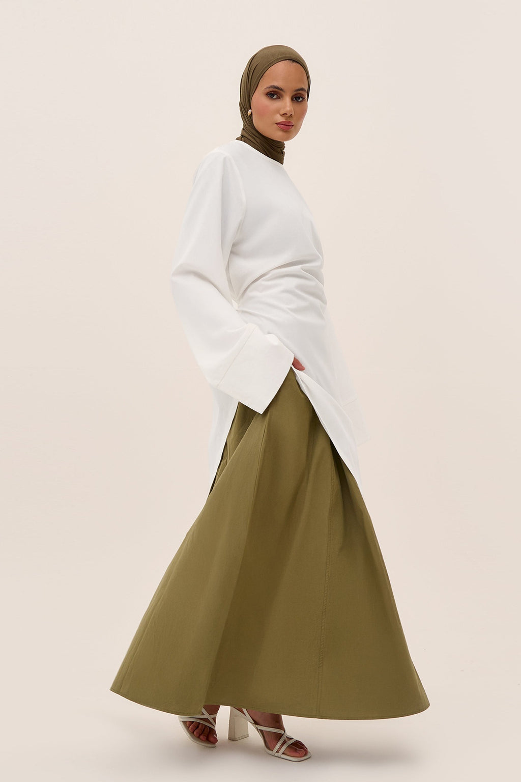 Irene Elastic Waist Casual Maxi Skirt-Green