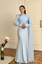 Slim-Fit Long Sleeve Luxury Evening Maxi Dress-Blue