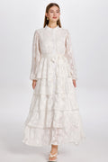 Freya Embroidered Tiered Button Front Dress-White
