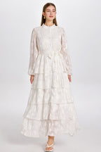 Freya Embroidered Tiered Button Front Dress-White