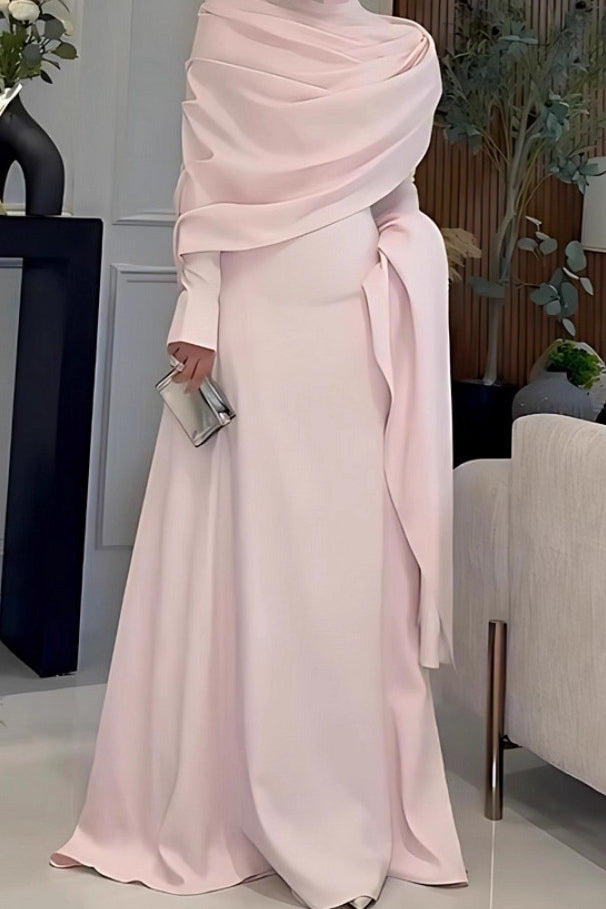 Blush Pink Draped Modest Evening Gown