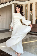 Liora Rhinestone Waist Pleated Maxi Dress-White